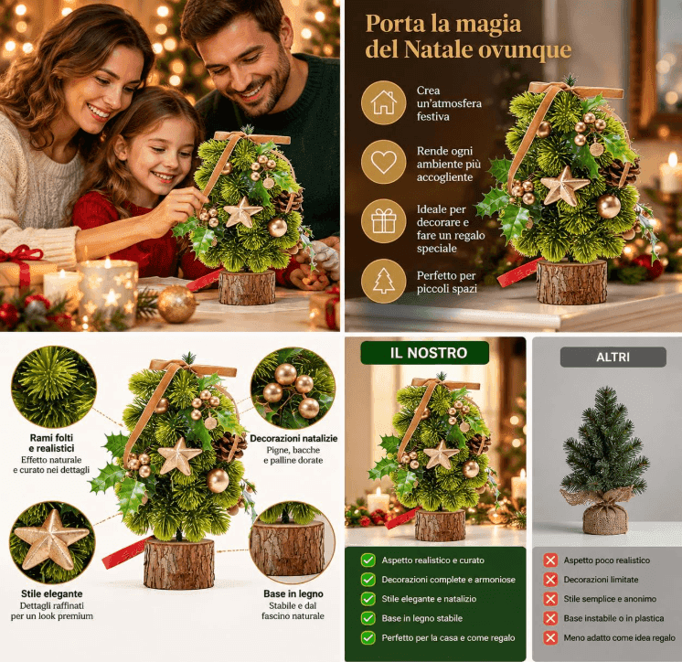 Cartospedia - Albero di Natale Piccolo in PVC da Tavolo, 30x20cm con e Decorazioni (636718) - 4
