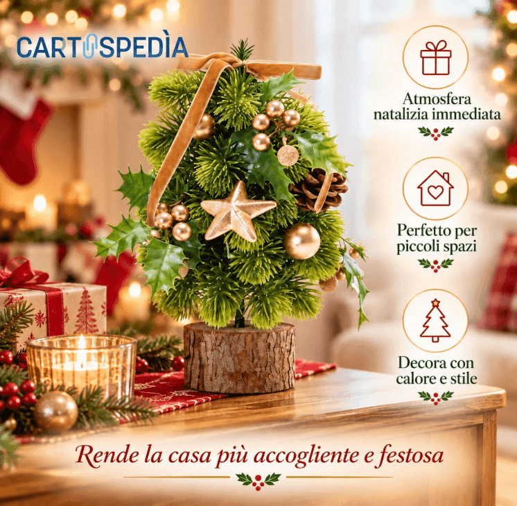 Cartospedia - Albero di Natale Piccolo in PVC da Tavolo, 30x20cm con e Decorazioni (636718) - 5