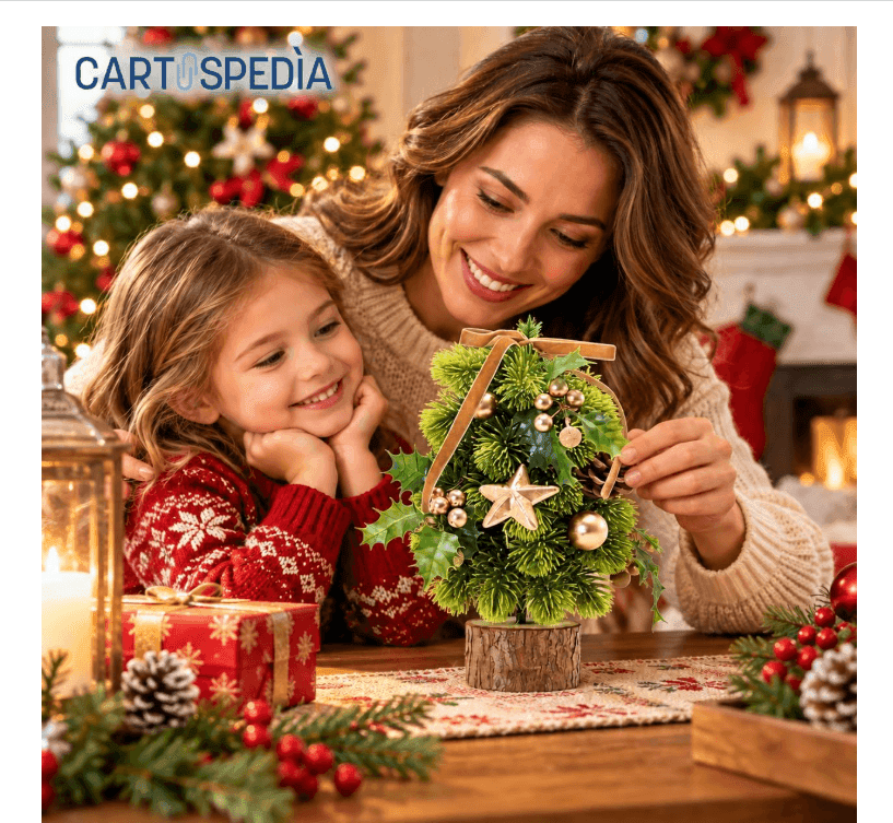 Cartospedia - Albero di Natale Piccolo in PVC da Tavolo, 30x20cm con e Decorazioni (636718) - 7
