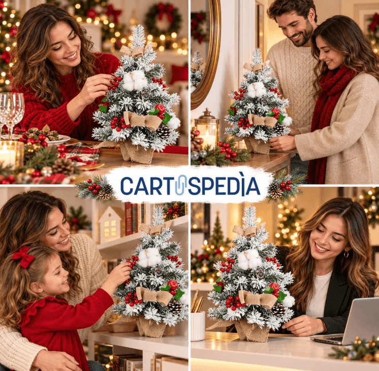 Cartospedia - Albero di Natale Piccolo in PVC da Tavolo, Innevato con Decorazioni, 45cm (605823) - 2