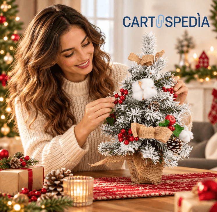 Cartospedia - Albero di Natale Piccolo in PVC da Tavolo, Innevato con Decorazioni, 45cm (605823) - 3