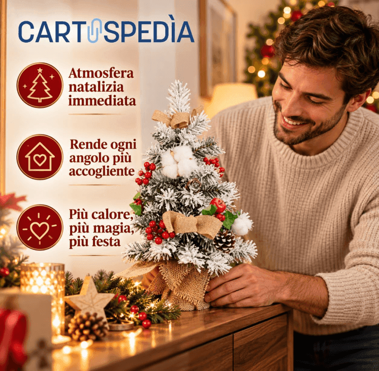 Cartospedia - Albero di Natale Piccolo in PVC da Tavolo, Innevato con Decorazioni, 45cm (605823) - 4