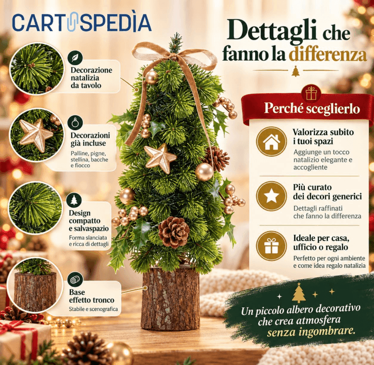 Cartospedia - Albero di Natale Piccolo in PVC da Tavolo con Decorazioni, 20 x 45 cm (636719) - 2