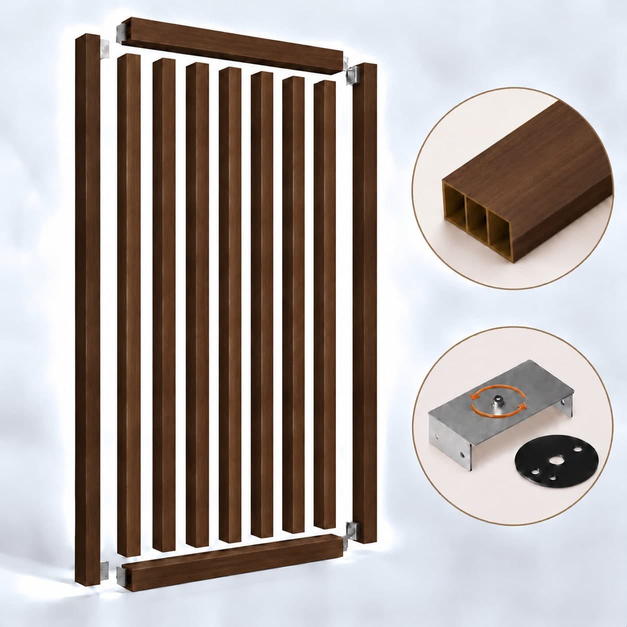 SIPA BOLD Kit completo (9 toghe+2 basi orizzontali+staffe GIREVOLI) Divisorio Frangiluce in PVC Effetto Legno – rifilabile  910x2900mm - 19