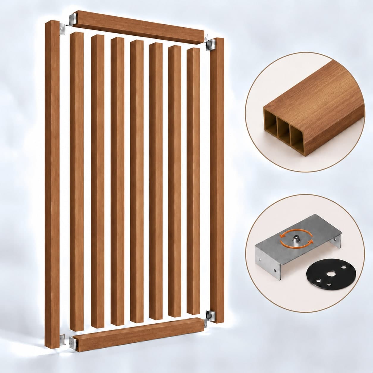 SIPA BOLD Kit completo (9 toghe+2 basi orizzontali+staffe GIREVOLI) Divisorio Frangiluce in PVC Effetto Legno – rifilabile  910x2900mm - 20