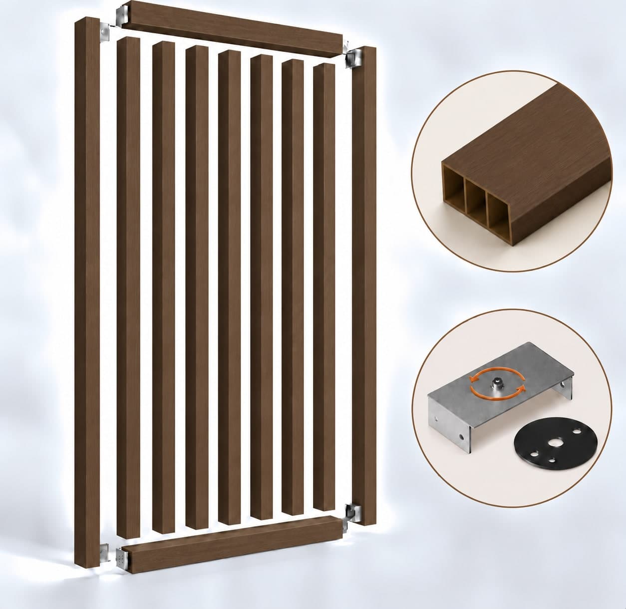 SIPA BOLD Kit completo (9 toghe+2 basi orizzontali+staffe GIREVOLI) Divisorio Frangiluce in PVC Effetto Legno – rifilabile  910x2900mm - 21