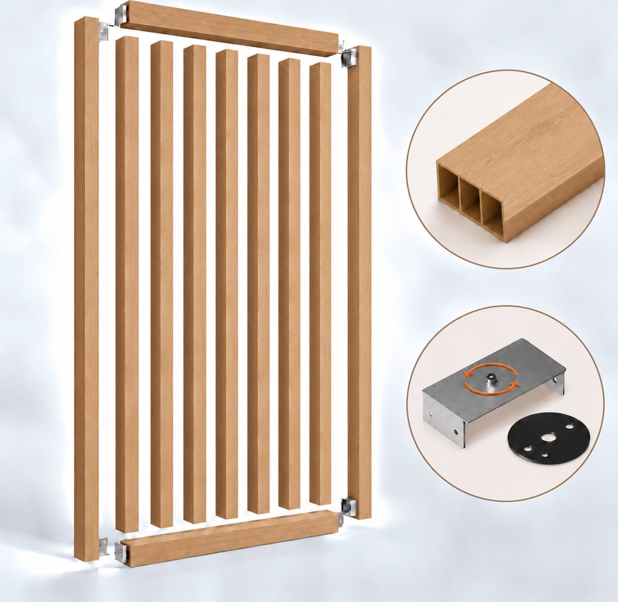 SIPA BOLD Kit completo (9 toghe+2 basi orizzontali+staffe GIREVOLI) Divisorio Frangiluce in PVC Effetto Legno – rifilabile  910x2900mm - 22