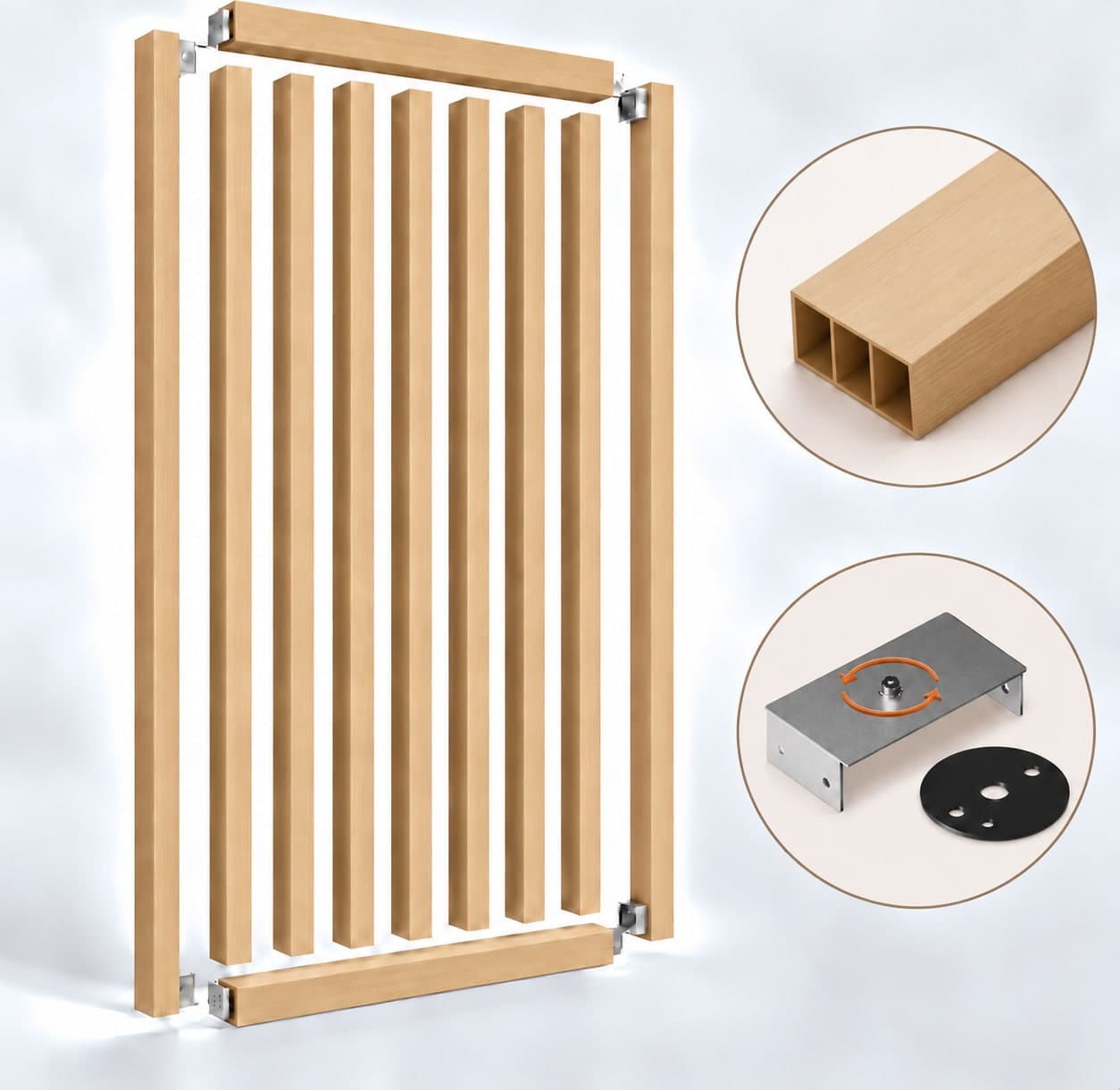 SIPA BOLD Kit completo (9 toghe+2 basi orizzontali+staffe GIREVOLI) Divisorio Frangiluce in PVC Effetto Legno – rifilabile  910x2900mm - 23
