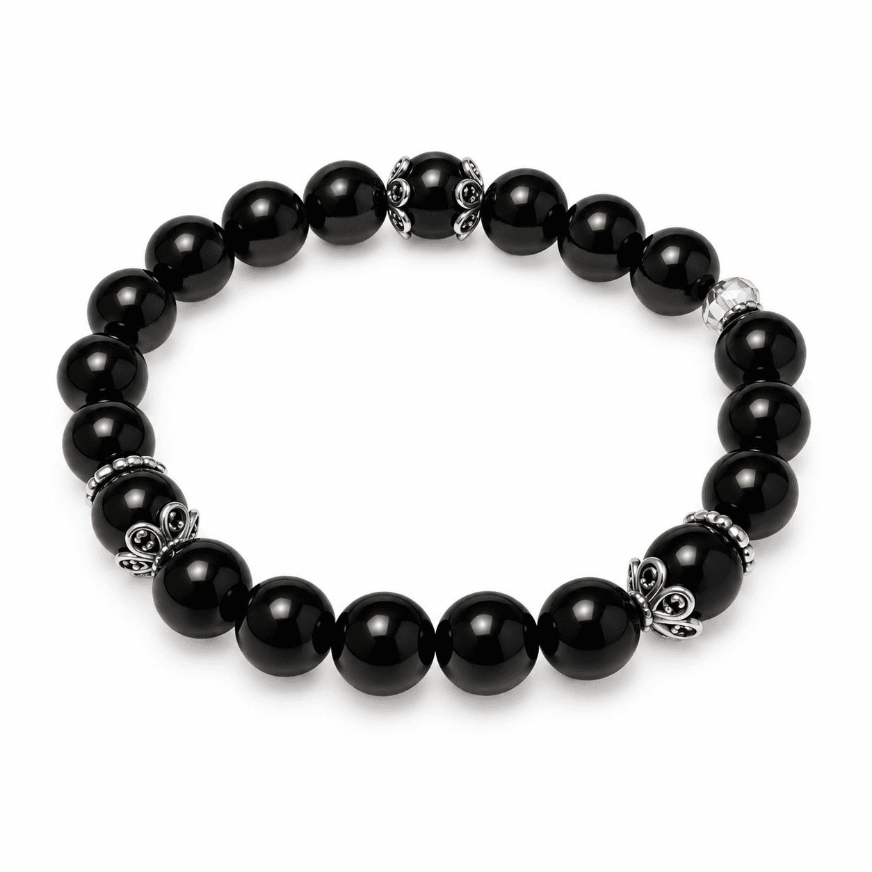 Bracciale Sardo Su Coccu in Onice Nero 8 mm e Argento con Filigrana - 2