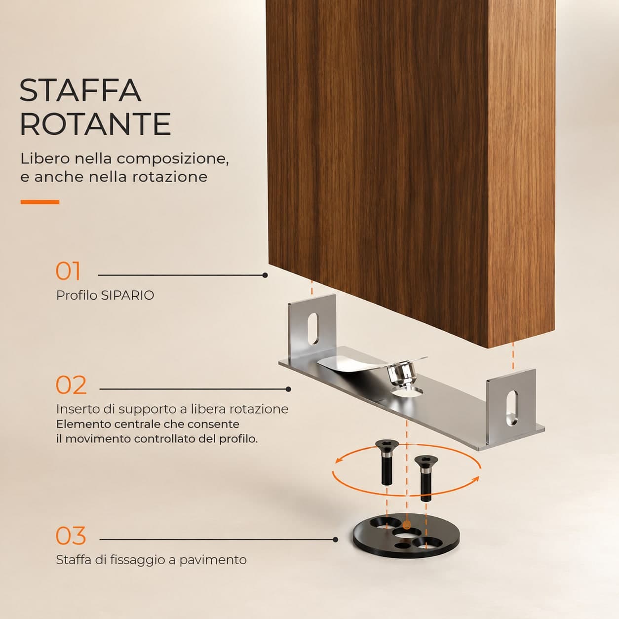 SIPA BOLD Kit completo (13 toghe+2 basi orizzontali+staffe GIREVOLI) Divisorio Frangiluce in PVC Effetto Legno – rifilabile  1255x2900mm - 17