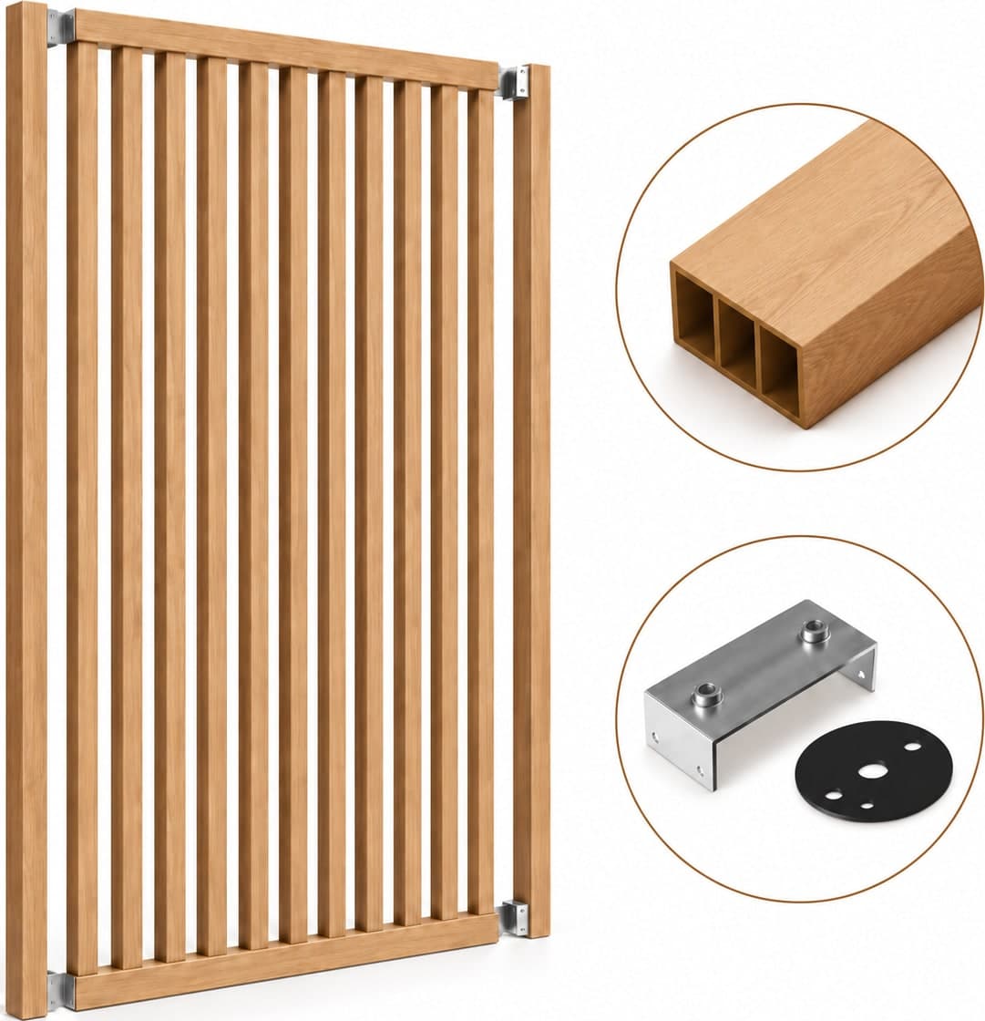 SIPA BOLD Kit completo (13 toghe+2 basi orizzontali+staffe GIREVOLI) Divisorio Frangiluce in PVC Effetto Legno – rifilabile  1255x2900mm - 21