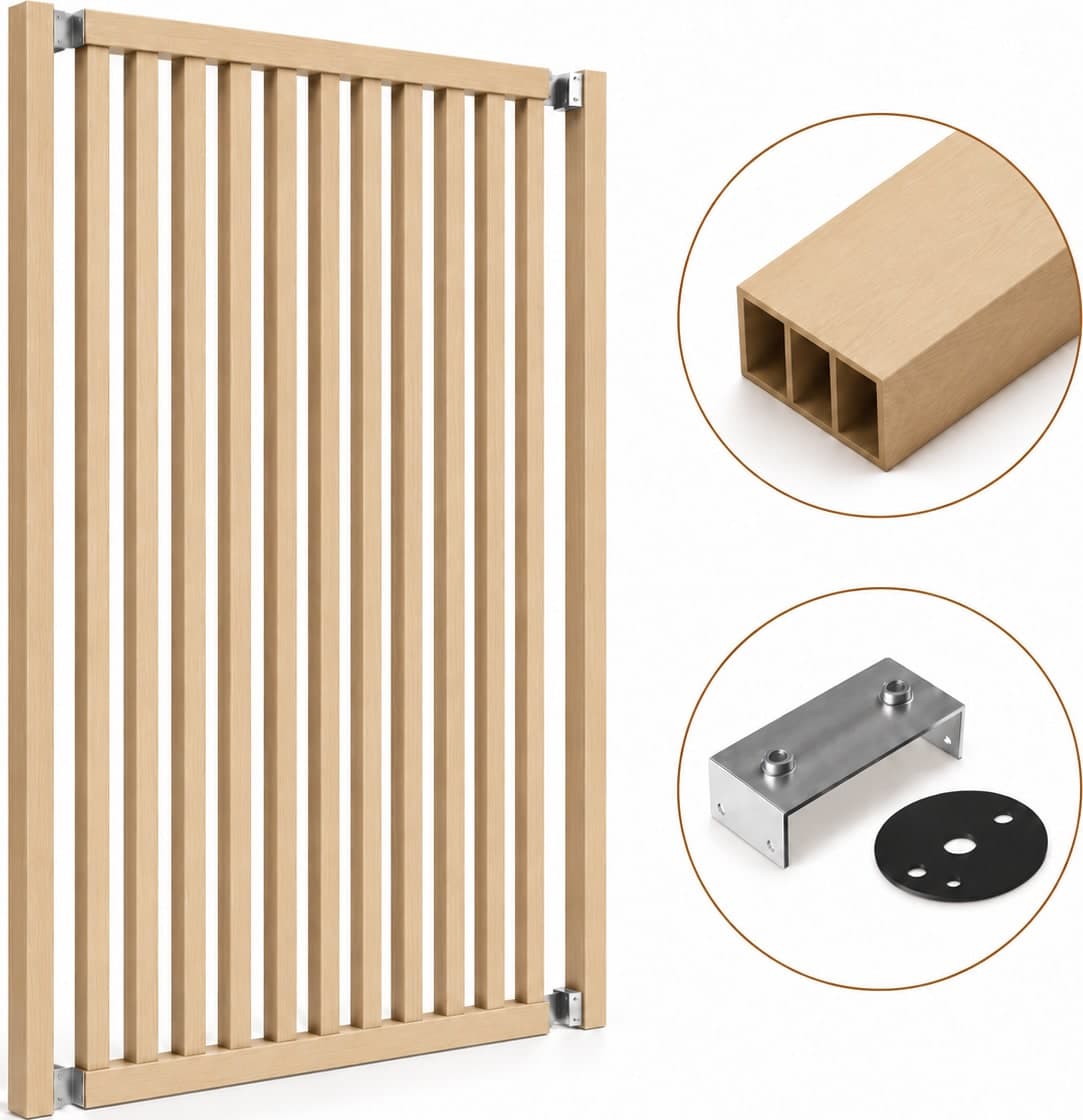 SIPA BOLD Kit completo (13 toghe+2 basi orizzontali+staffe GIREVOLI) Divisorio Frangiluce in PVC Effetto Legno – rifilabile  1255x2900mm - 22