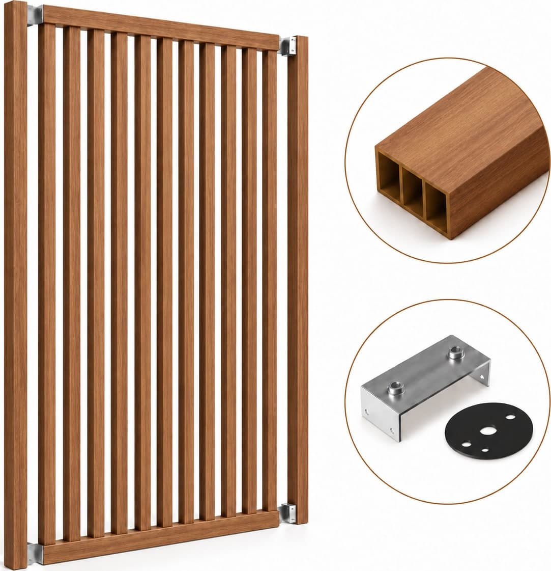 SIPA BOLD Kit completo (13 toghe+2 basi orizzontali+staffe GIREVOLI) Divisorio Frangiluce in PVC Effetto Legno – rifilabile  1255x2900mm - 23