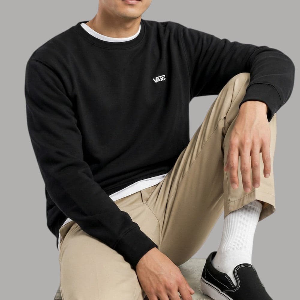 Felpa girocollo Vans Left Chest con logo ricamato nera - 3