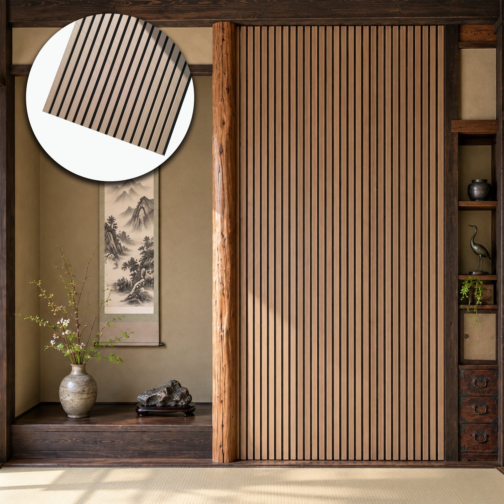 Pannello acustico a lamelli in vero legno di Rovere bronzato, fibra di legno e feltro – 12 × 600 × 2900 mm – 1,74 m² - 3