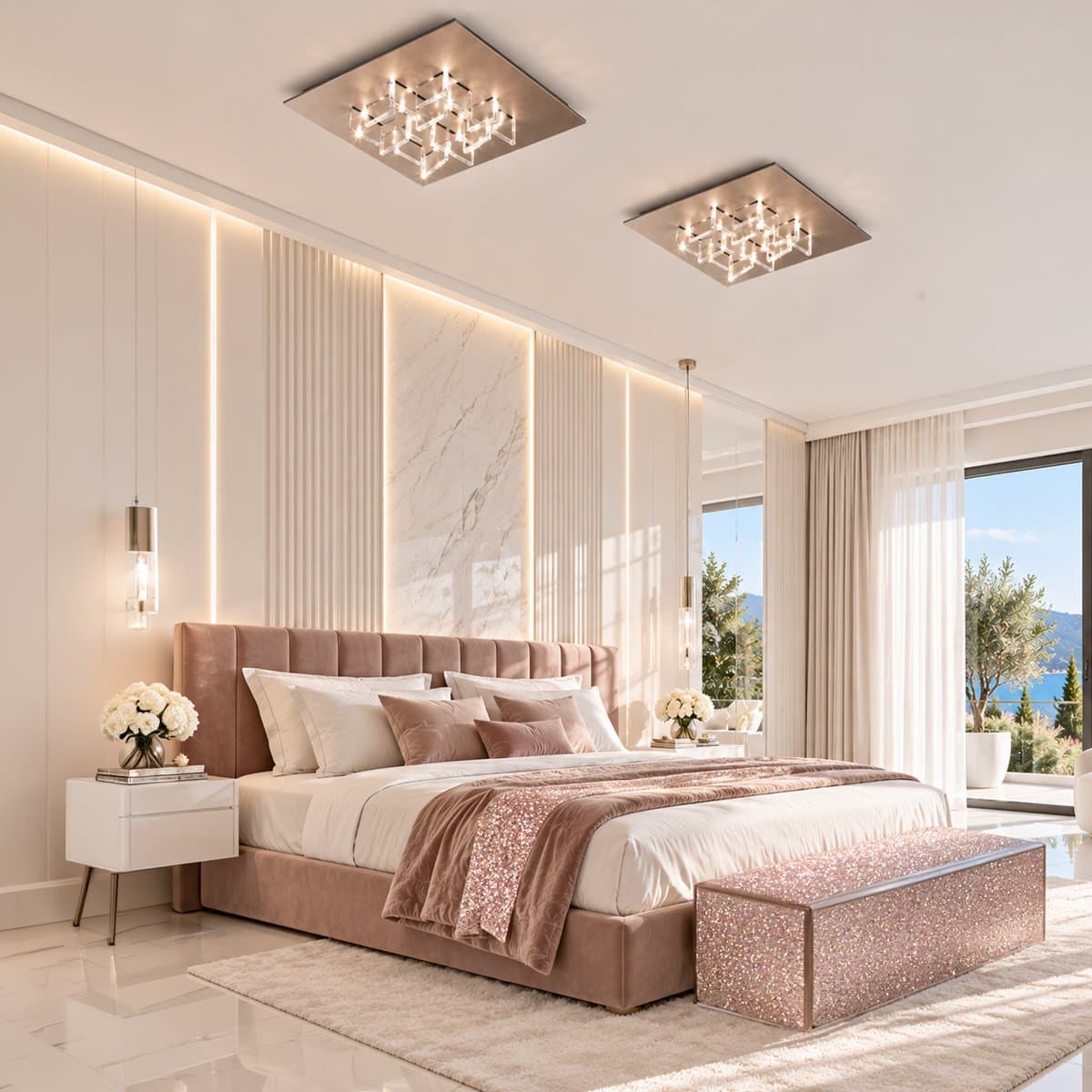 Plafoniera moderna Fratelli Braga CRISTALLI 2051 PL60 T 31 LED metallo rosè spazzolato metacrilato trasparente - 2