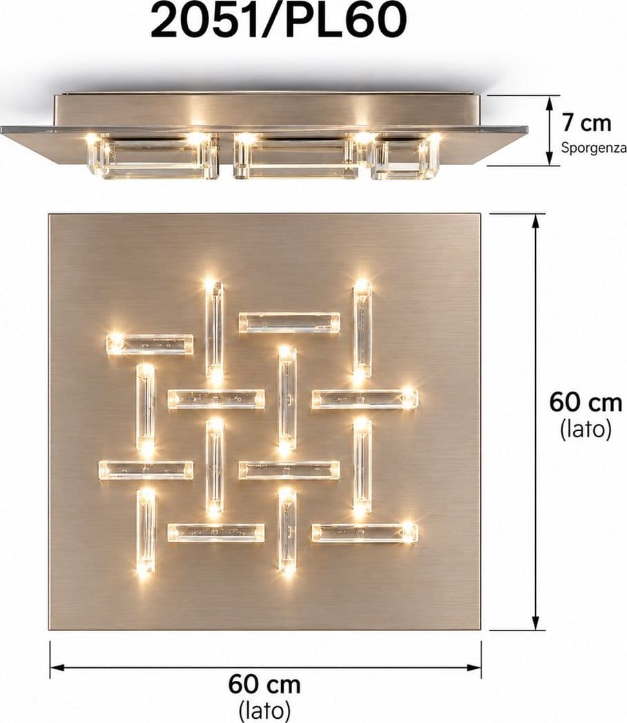 Plafoniera moderna Fratelli Braga CRISTALLI 2051 PL60 T 31 LED metallo rosè spazzolato metacrilato trasparente - 4