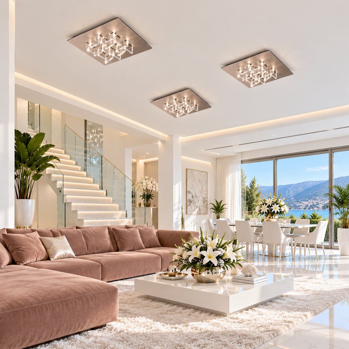 Plafoniera moderna Fratelli Braga CRISTALLI 2051 PL50 T 31 LED metallo rosè spazzolato metacrilato trasparente - 2