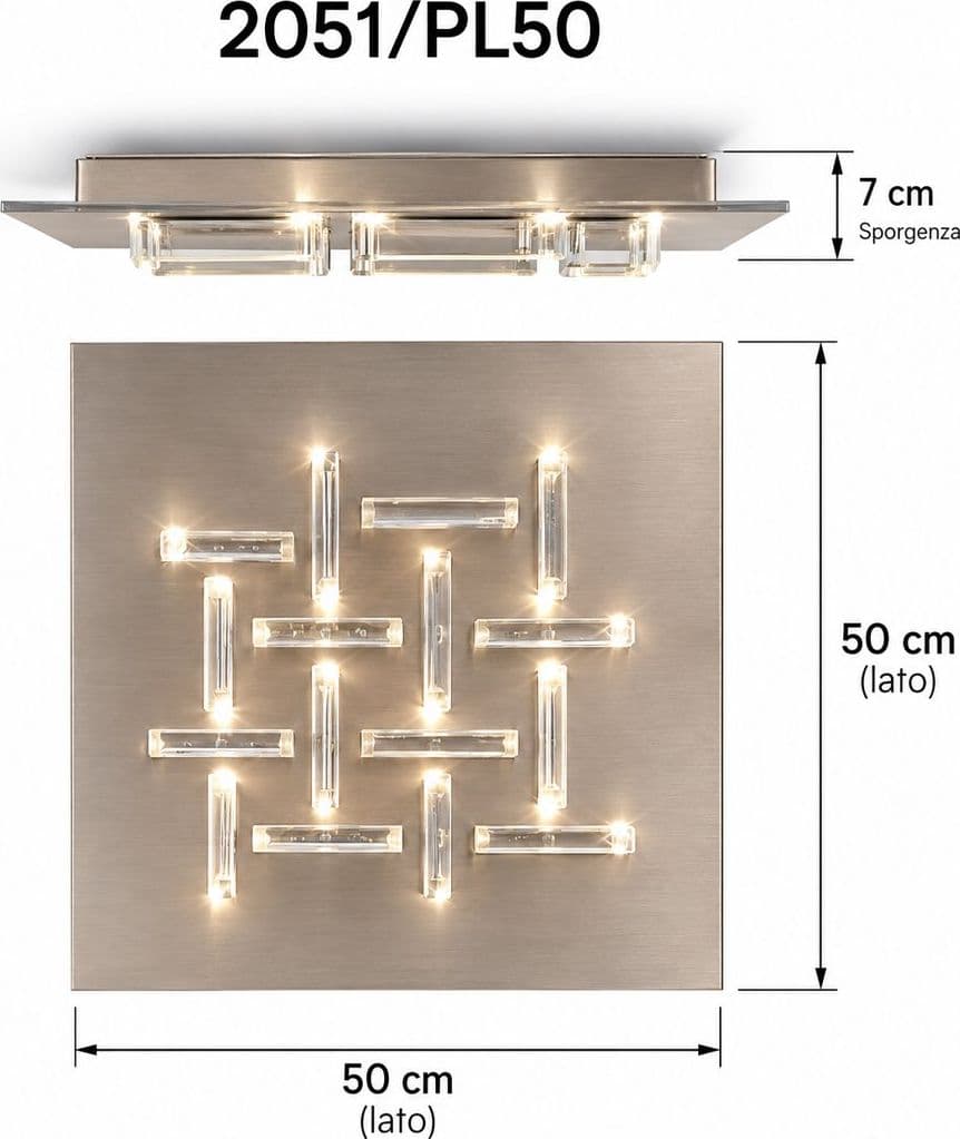 Plafoniera moderna Fratelli Braga CRISTALLI 2051 PL50 T 31 LED metallo rosè spazzolato metacrilato trasparente - 4