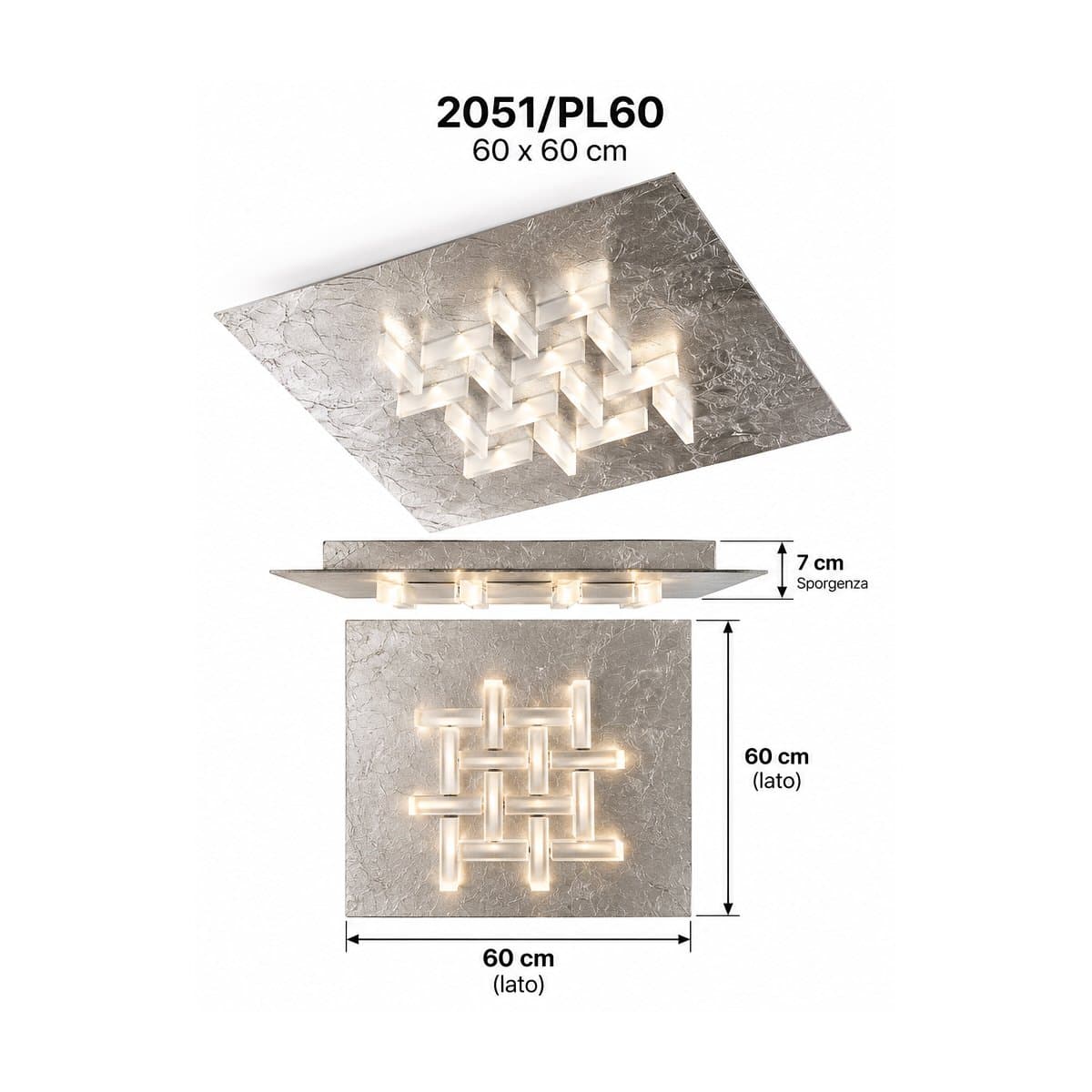 Plafoniera classica  Fratelli Braga CRISTALLI 2051 PL60 S 13 LED metallo foglia argento metacrilato satinato - 5