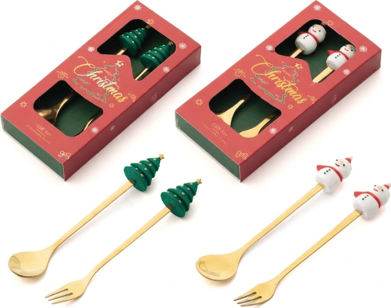 Cartospedia -  Set di 4 posate natalizie Dorate con cucchiaio e forchetta - 2