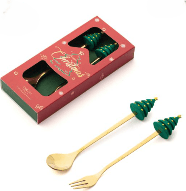 Cartospedia -  Set di 4 posate natalizie Dorate con cucchiaio e forchetta - 8