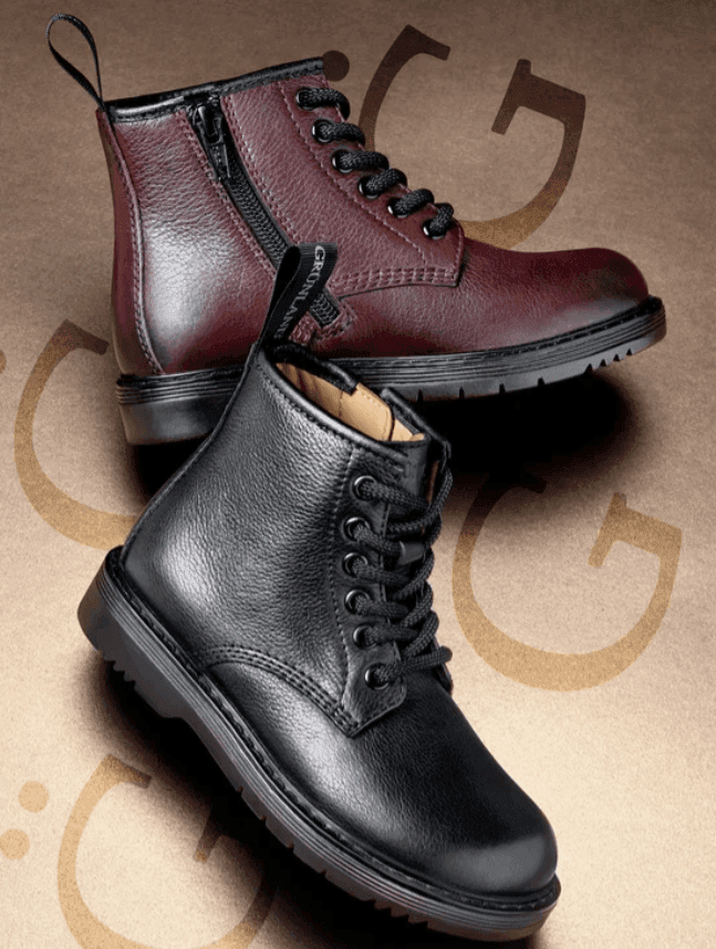 Anfibi bimba con lacci e zip dal 26 al 38 Nero e Bordeaux Grunland Junior - 3