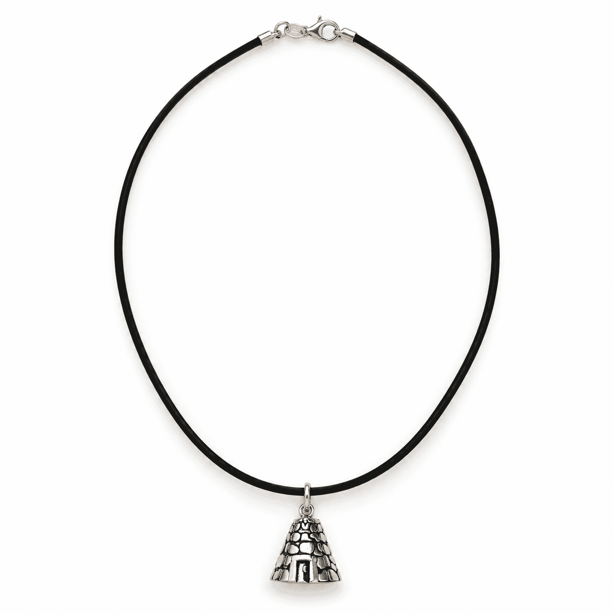 Collana Sarda con Ciondolo Nuraghe in Argento 925 e Caucciù Nero - 3