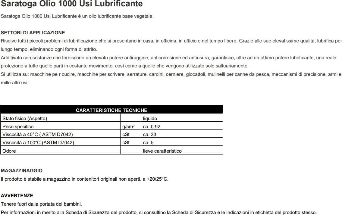 Saratoga 125ml olio milleusi lubrificante per macchine di precisione, armi, cerniere cardini, mulinelli - 4