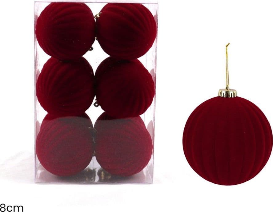 SET 6 PALLINE DI NATALE FLOCCATE 8CM STRINGATE BORDEAUX ALBERO DECORAZIONI NATALIZIE 632873 - 2