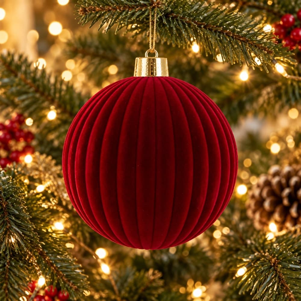 SET 6 PALLINE DI NATALE FLOCCATE 8CM STRINGATE BORDEAUX ALBERO DECORAZIONI NATALIZIE 632873 - 4