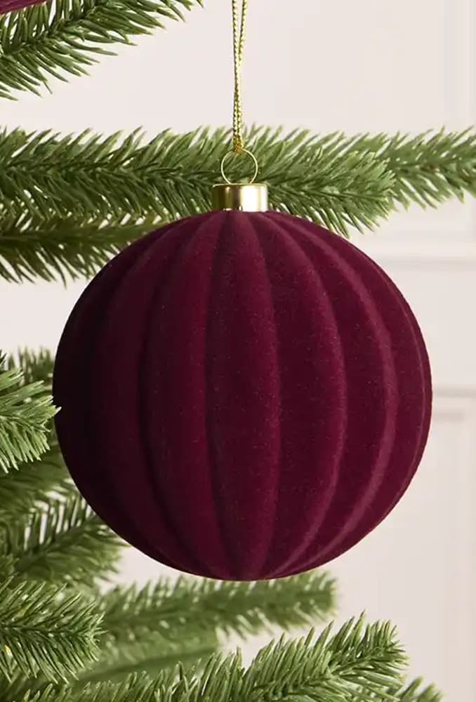 SET 6 PALLINE DI NATALE FLOCCATE 8CM STRINGATE BORDEAUX ALBERO DECORAZIONI NATALIZIE 632873 - 5