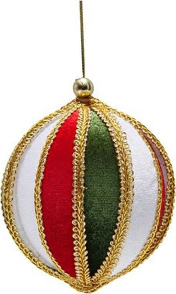SET 4 PALLINE DI NATALE 10CM A SPICCHI IN VELLUTO ROSSO BIANCO VERDE CON BORDI ORO 638500 - 3