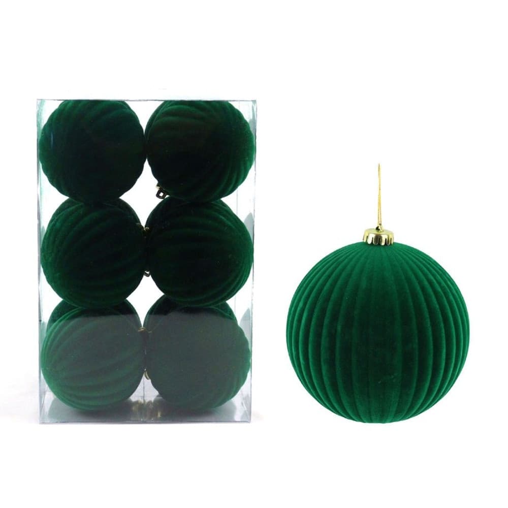 SET 12 PALLINE DI NATALE FLOCCATE 6CM STRINGATE ORNAMENTO PER ALBERO DECORAZIONI NATALIZIE - 2