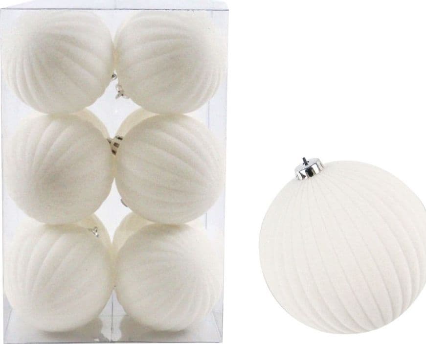 SET 12 PALLINE DI NATALE FLOCCATE 6CM STRINGATE ORNAMENTO PER ALBERO DECORAZIONI NATALIZIE - 6