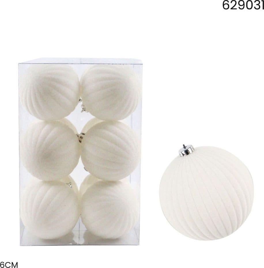 SET 12 PALLINE DI NATALE FLOCCATE 6CM STRINGATE ORNAMENTO PER ALBERO DECORAZIONI NATALIZIE - 7