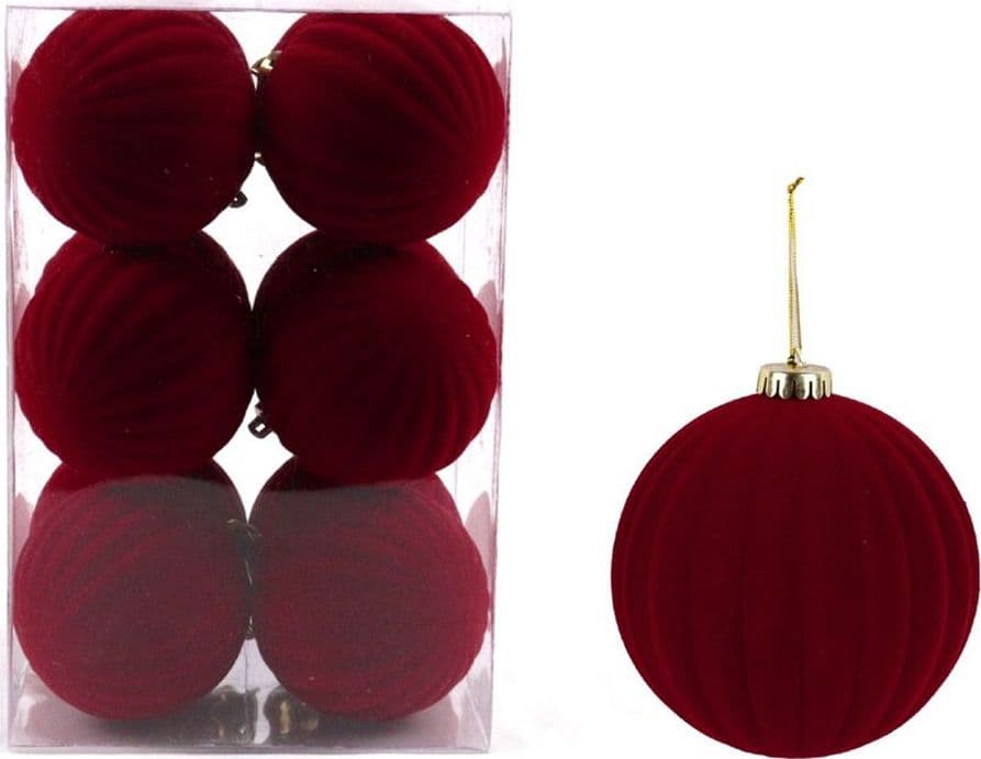 SET 12 PALLINE DI NATALE FLOCCATE 6CM STRINGATE ORNAMENTO PER ALBERO DECORAZIONI NATALIZIE - 8