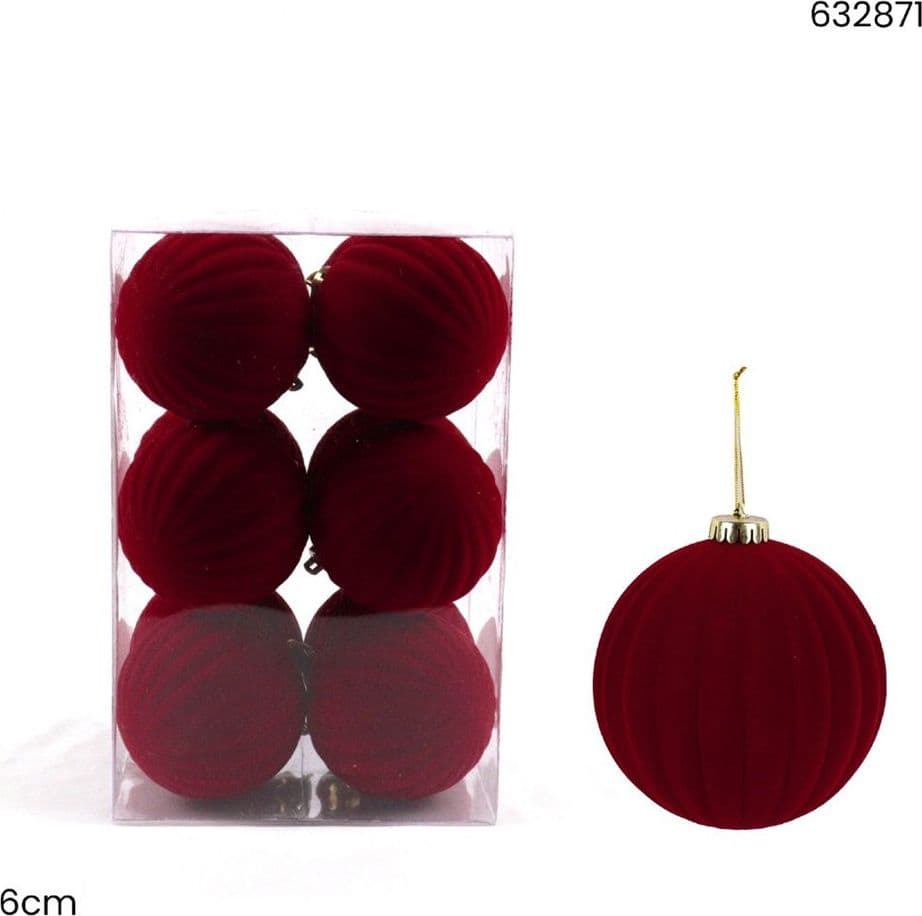 SET 12 PALLINE DI NATALE FLOCCATE 6CM STRINGATE ORNAMENTO PER ALBERO DECORAZIONI NATALIZIE - 9