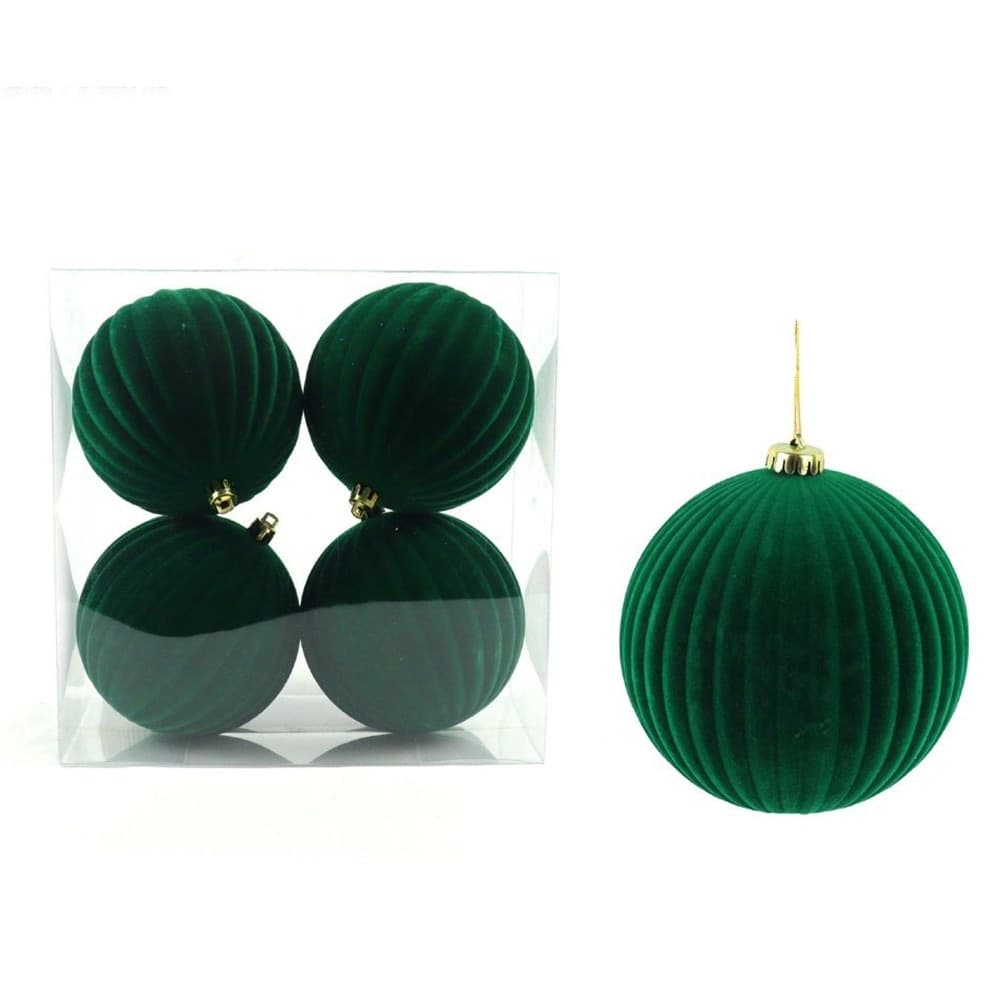 SET 4 PALLINE DI NATALE FLOCCATE 10CM STRINGATE ORNAMENTO PER ALBERO DECORAZIONI NATALIZIE - 2