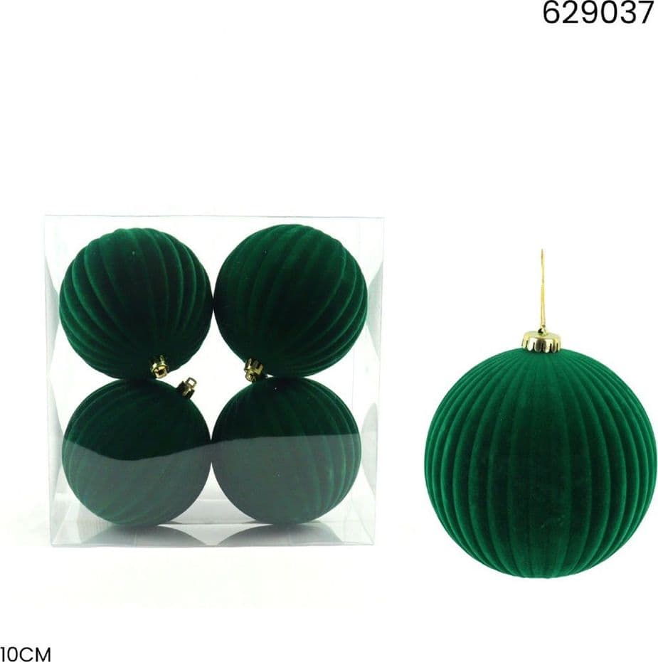 SET 4 PALLINE DI NATALE FLOCCATE 10CM STRINGATE ORNAMENTO PER ALBERO DECORAZIONI NATALIZIE - 3
