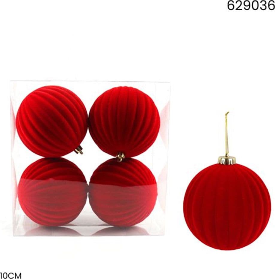 SET 4 PALLINE DI NATALE FLOCCATE 10CM STRINGATE ORNAMENTO PER ALBERO DECORAZIONI NATALIZIE - 5