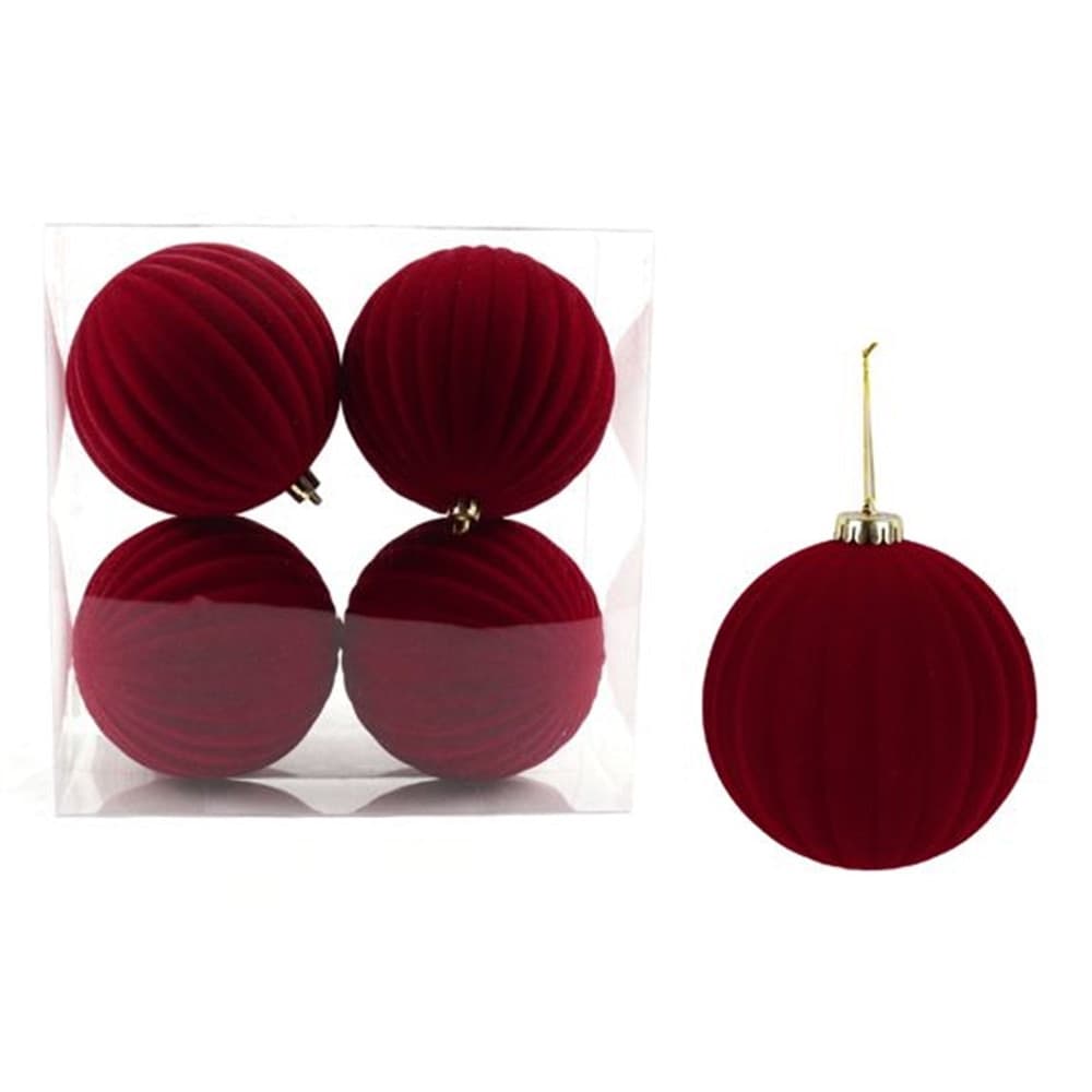 SET 4 PALLINE DI NATALE FLOCCATE 10CM STRINGATE ORNAMENTO PER ALBERO DECORAZIONI NATALIZIE - 6