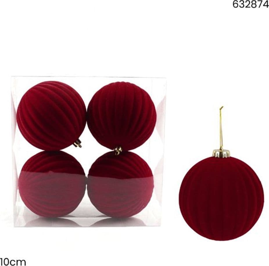 SET 4 PALLINE DI NATALE FLOCCATE 10CM STRINGATE ORNAMENTO PER ALBERO DECORAZIONI NATALIZIE - 7