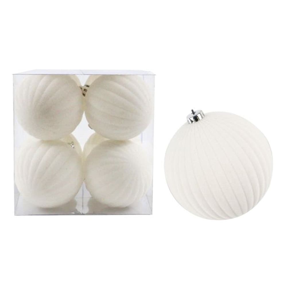 SET 4 PALLINE DI NATALE FLOCCATE 10CM STRINGATE ORNAMENTO PER ALBERO DECORAZIONI NATALIZIE - 8