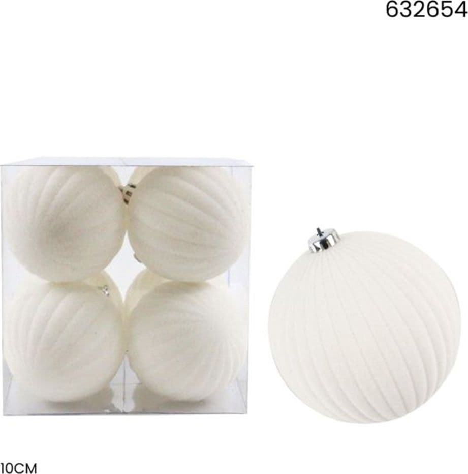 SET 4 PALLINE DI NATALE FLOCCATE 10CM STRINGATE ORNAMENTO PER ALBERO DECORAZIONI NATALIZIE - 9