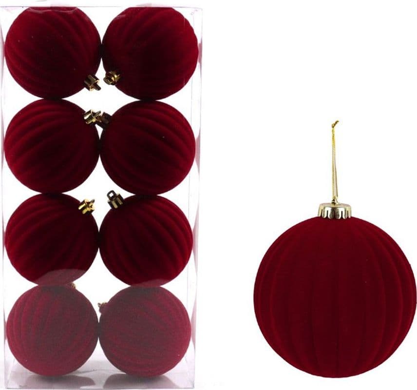 SET 8 PALLINE DI NATALE FLOCCATE 7 CM STRINGATE ORNAMENTO PER ALBERO DECORAZIONI NATALIZIE - 2