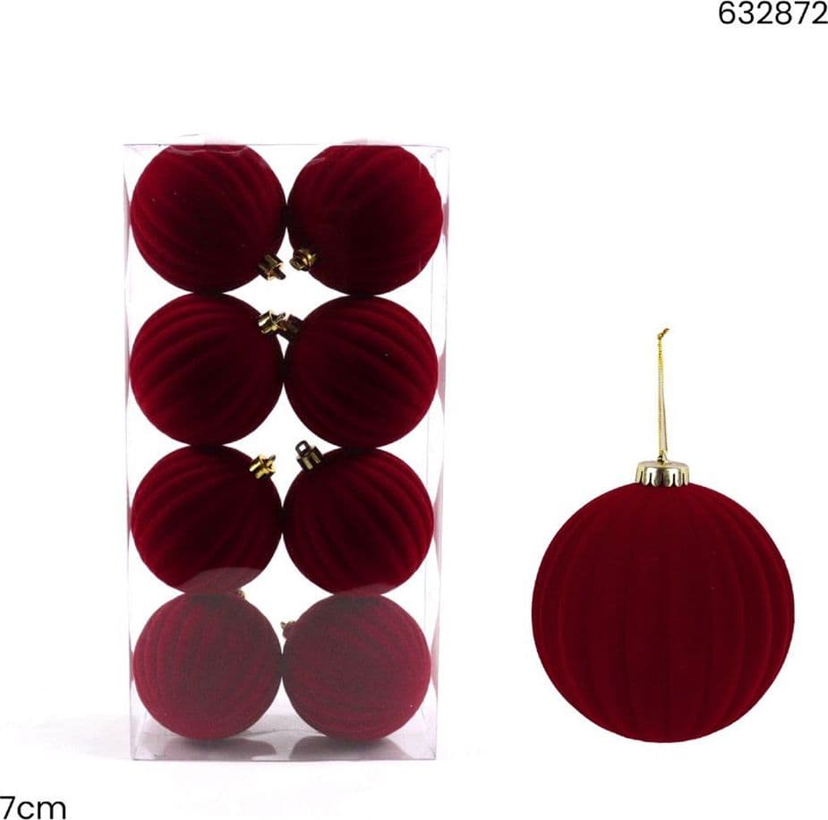 SET 8 PALLINE DI NATALE FLOCCATE 7 CM STRINGATE ORNAMENTO PER ALBERO DECORAZIONI NATALIZIE - 3