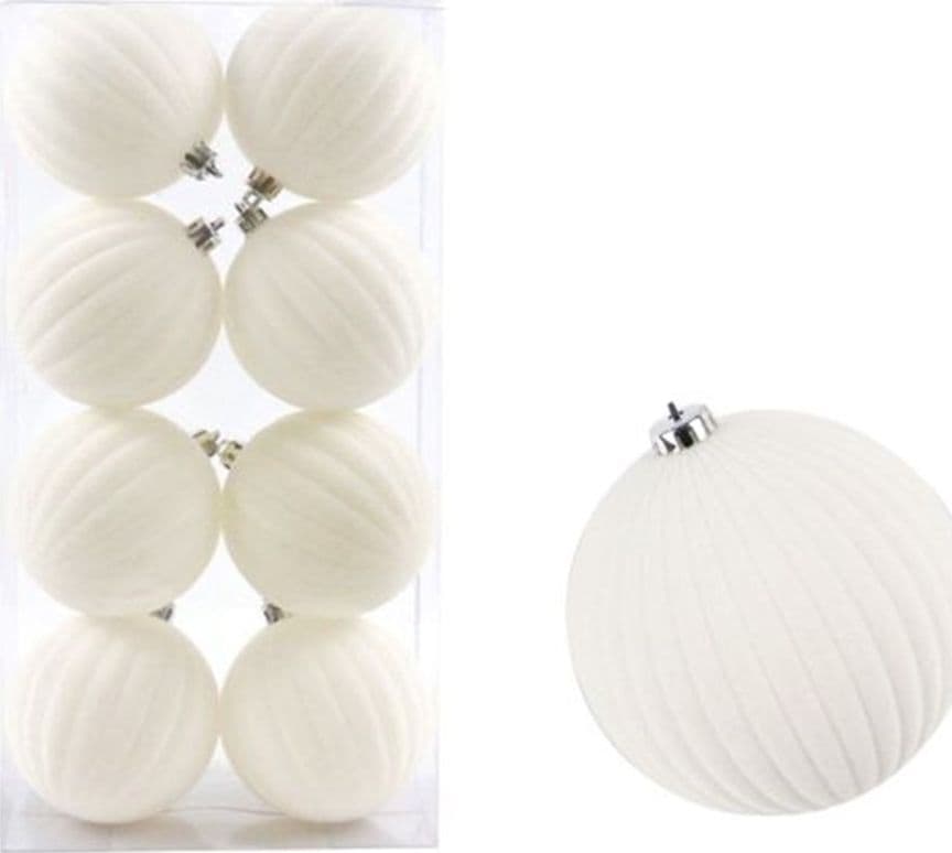 SET 8 PALLINE DI NATALE FLOCCATE 7 CM STRINGATE ORNAMENTO PER ALBERO DECORAZIONI NATALIZIE - 4