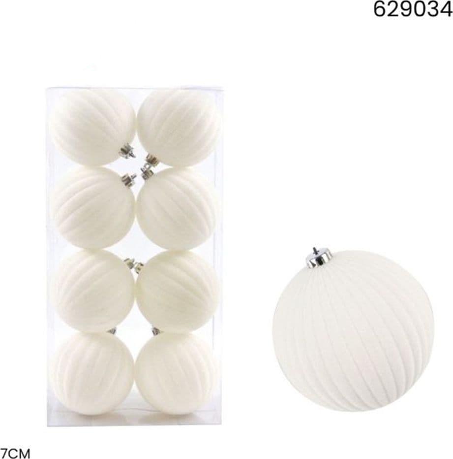 SET 8 PALLINE DI NATALE FLOCCATE 7 CM STRINGATE ORNAMENTO PER ALBERO DECORAZIONI NATALIZIE - 5