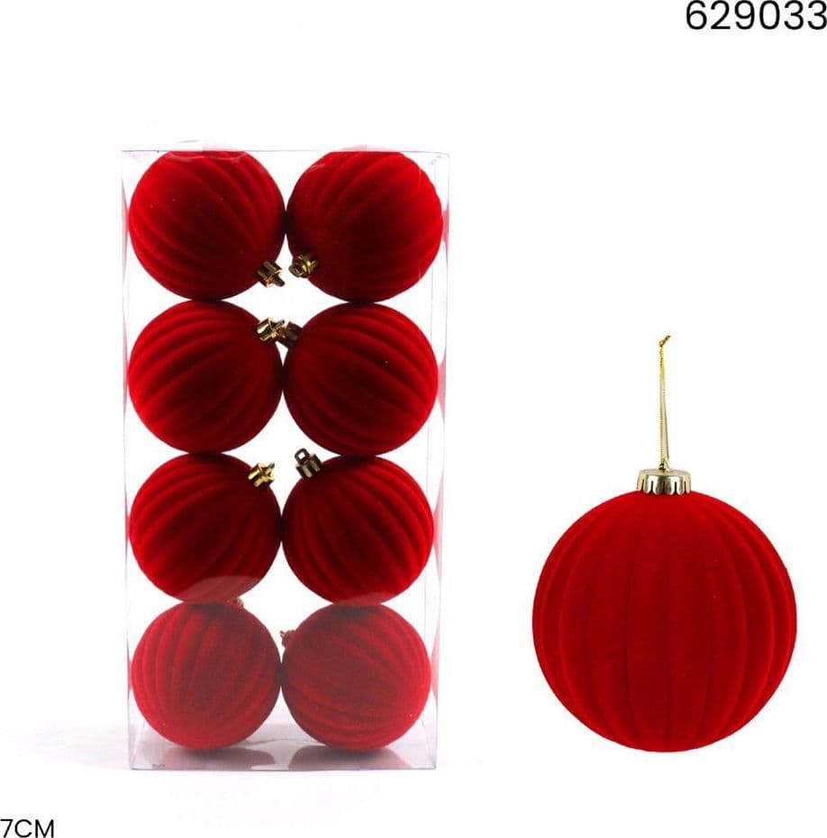 SET 8 PALLINE DI NATALE FLOCCATE 7 CM STRINGATE ORNAMENTO PER ALBERO DECORAZIONI NATALIZIE - 7